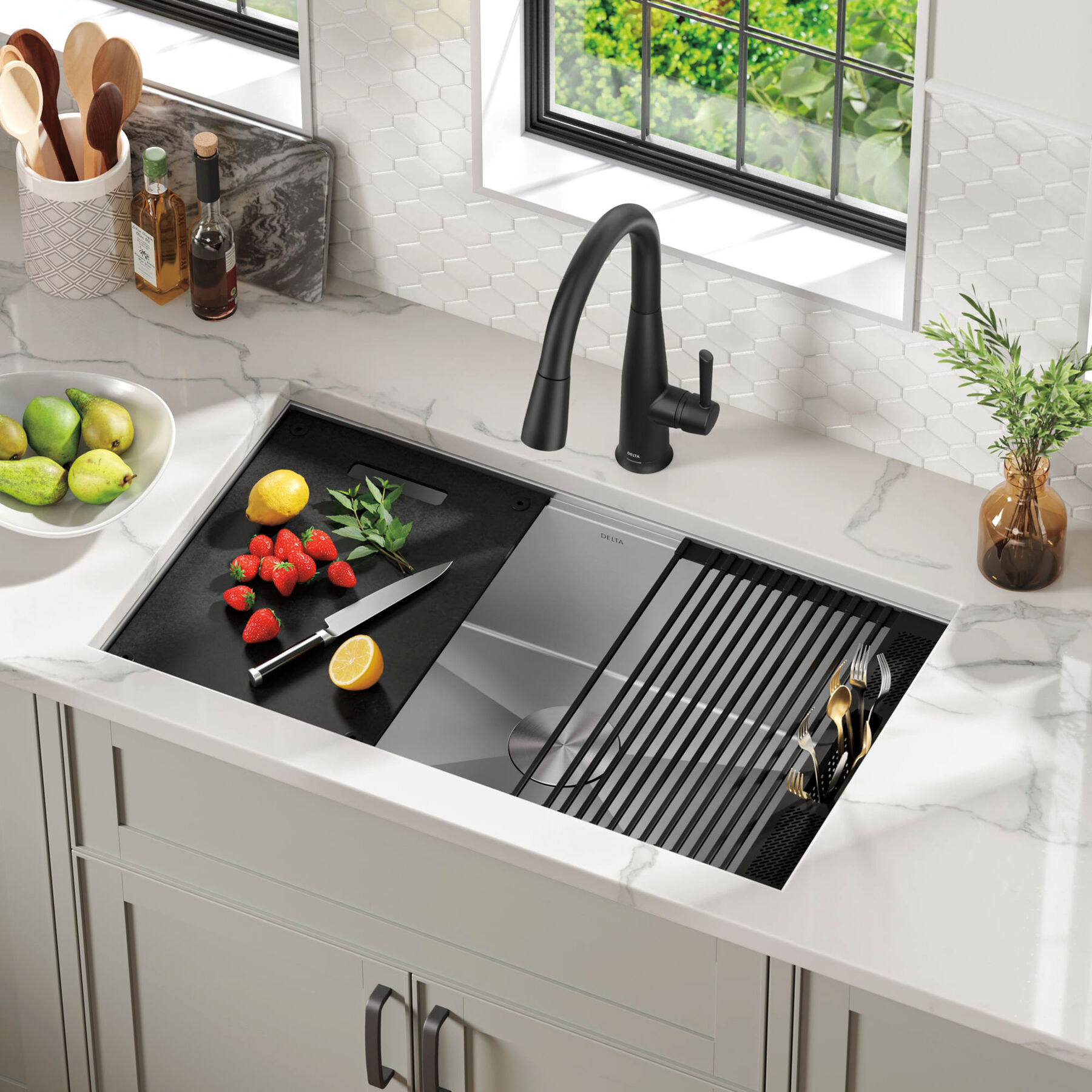 32&rdquo; Workstation Kitchen Sink Undermount&nbsp;16 Gauge&nbsp;Stainless Steel Single Bowl with&nbsp;WorkFlow&trade; Ledge and Accessories